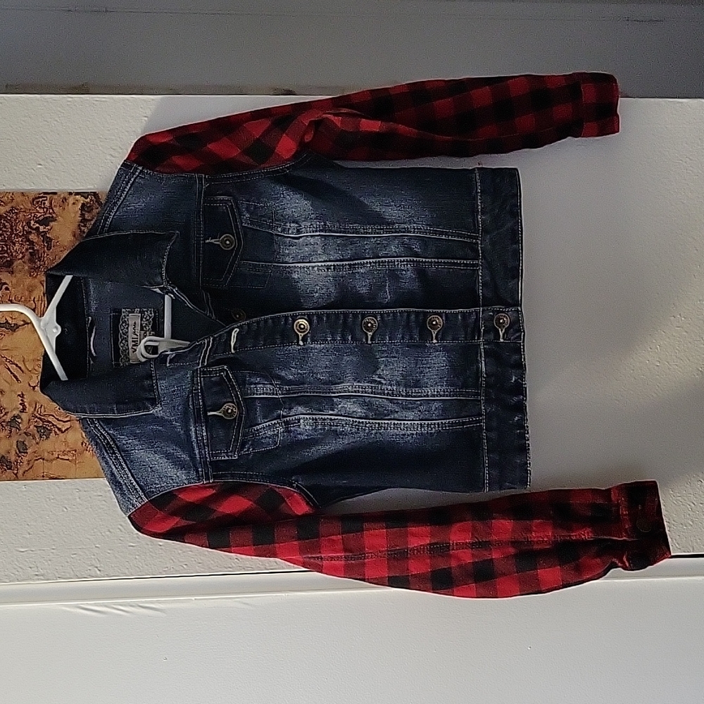 YMI Jeans Jean Jacket with Flannel Sleeves